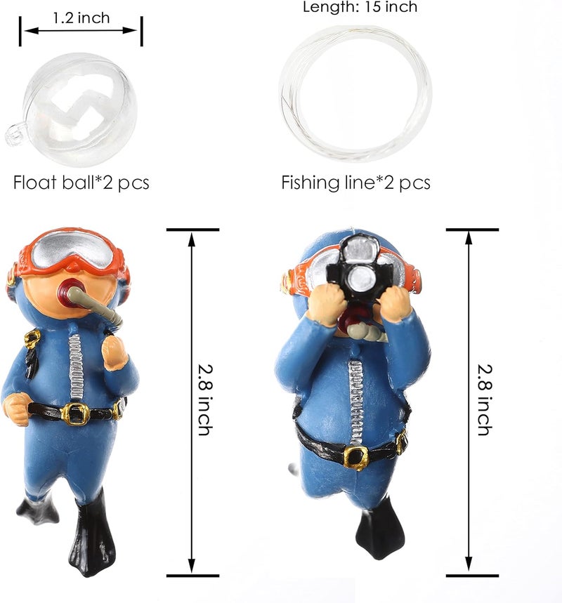 SUPTEC 2-Pack Cute Little Diver Aquarium Decorations - Floating Aquarium Accessories for Fish Tanks - Image 2